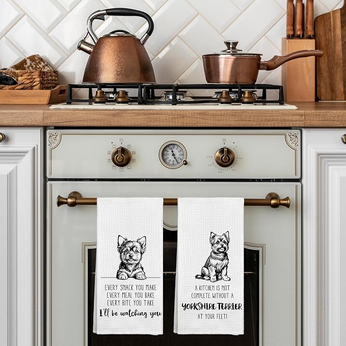 Funny Yorkshire Terrier Dog Kitchen Towels Set of 2 Decor Gifts for Women Dog Lovers Owners Mom, Cute Every Sanck You Make Decorative Kitchen Dish Hand Tea Towels for Bathroom 16x24 Inch