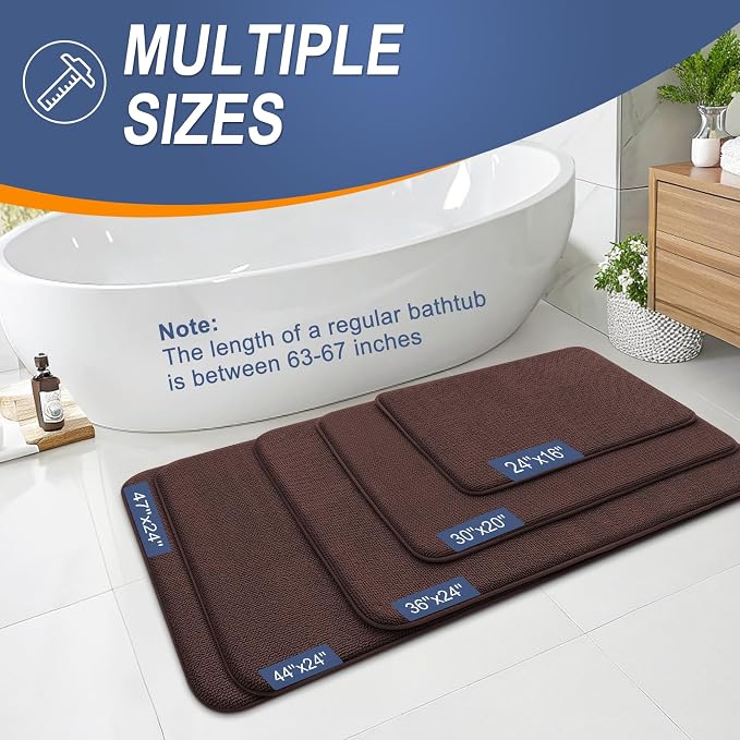 OLANLY Thick Memory Foam Bath Mat Rug 32x20, Extra Soft Absorbent Bathroom Rug, Quick Dry Bath Mats, Non-Slip, Machine Washable Carpet for Bathroom, Tub and Shower, Home Decor Accessories, Brown