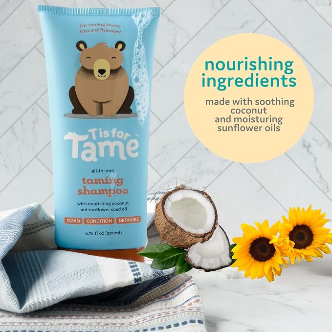 T is for Tame - 3-in-1 Baby Shampoo, Conditioner & Detangler for Kids – Tear-Free, Hypoallergenic, Cleanses, Conditions, Detangles with Plant-Based Ingredients - 6.76 fl oz - Made in the USA