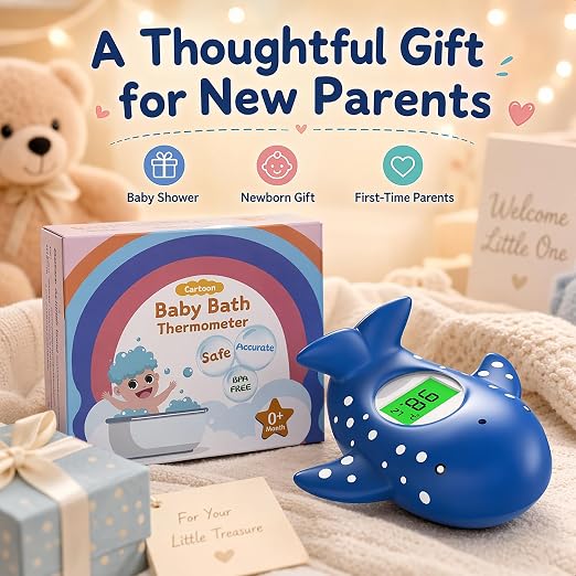 Baby Bath Thermometer for Infant & Toddler,Floating Digital Water Temperature Thermometer with 3-Color LED Backlight, Instant Accurate Reading,Baby Bath Toy,Hot & Cold Alert（Deep Blue Whale）