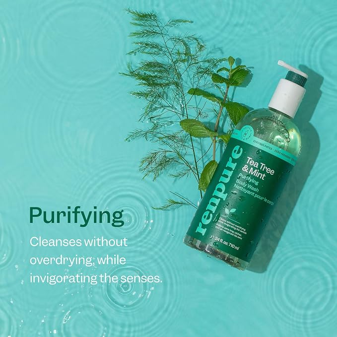 RENPURE Tea Tree & Mint Body Wash - Cleanses, Invigorates & Refreshes Skin Without Over-Drying - For All Skin Types - Tea Tree Leaf Oil, Spearmint Leaf Oil - 24 Fl Oz each,2 Count (Pack of 2)