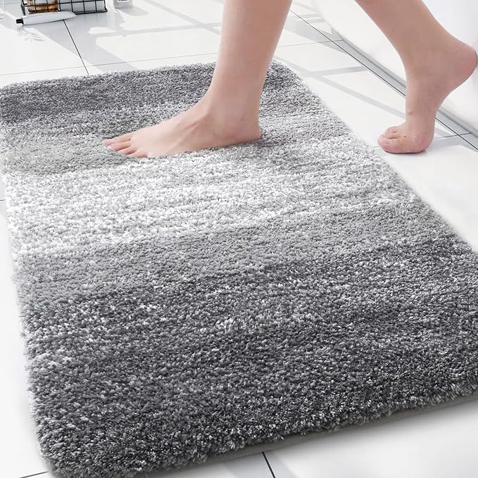 Arotive Microfiber Bathroom Rugs, Shaggy Soft and Absorbent Bath Rug, Thick Plush Machine Washable Dry Bath Mats for Bathroom, Tub and Shower, 30x20, Grey, Rectangular