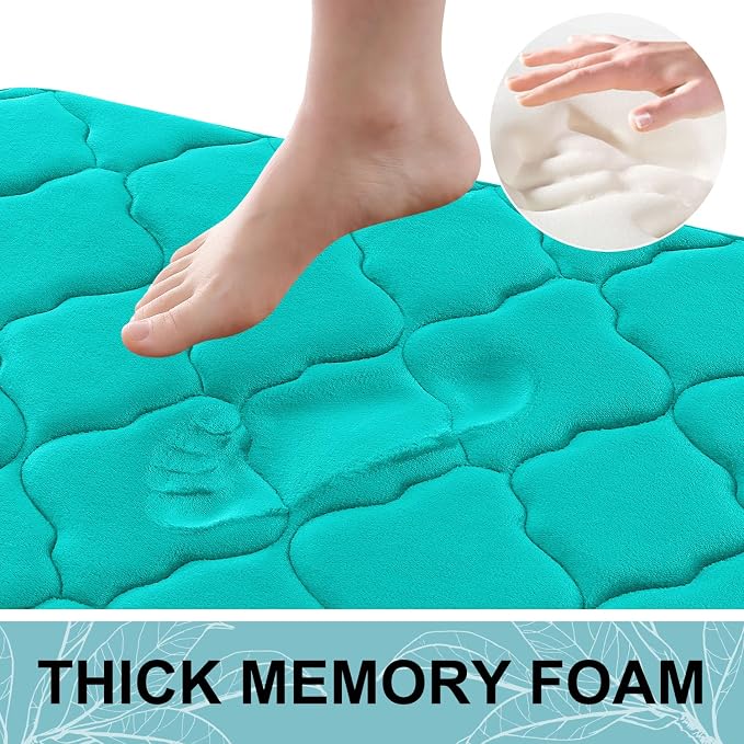 OLANLY Memory Foam Bath Mat Rug 59x20, Ultra Soft and Absorbent Bathroom Rugs, Non-Slip, Comfortable, Machine Washable Bath Carpet for Bathroom Floor, Tub, Shower and Home Decor Accessories, Teal