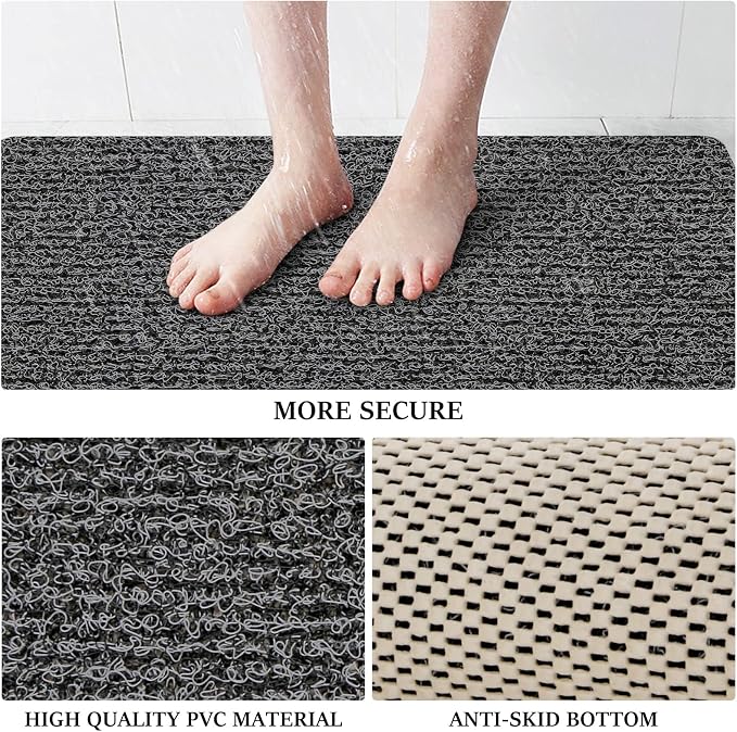 LuxStep Shower Mat Bathtub Mat,47x16 inch, Non-Slip Bath Mat with Drain, Quick Drying PVC Loofah Bathmat for Tub,Shower,Bathroom (Phthalate Free,Black)