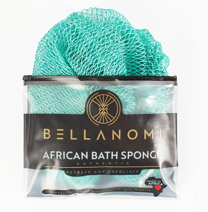 BELLANOMI African Exfoliating Net Sponge, Authentic, Ethically sourced from Nigeria, 45 inches Long, Back Scrubber for Daily use (Seafoam)