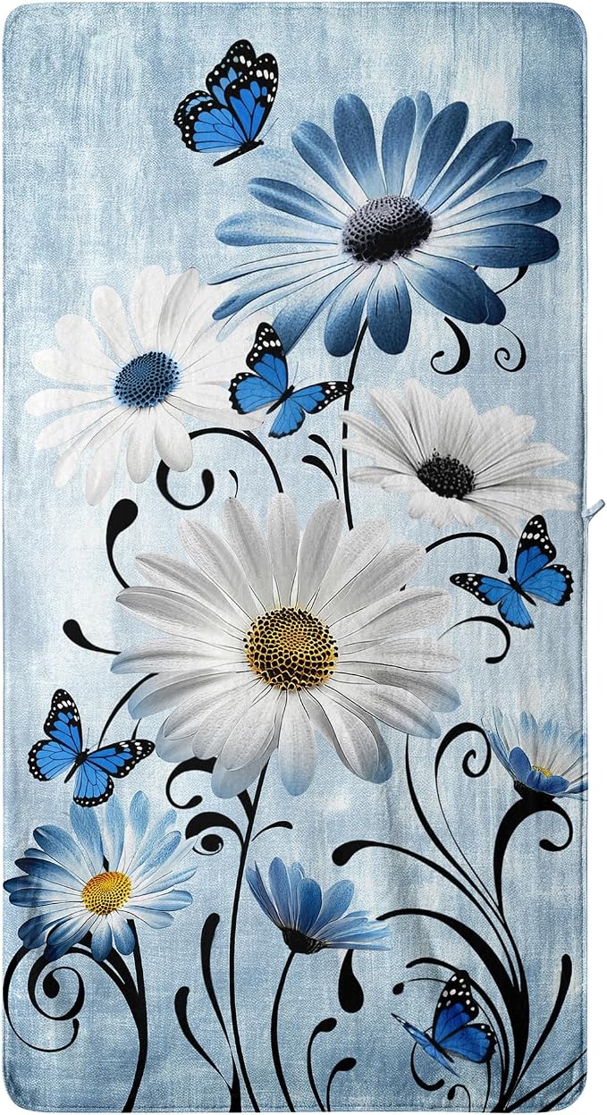 Daisy Floral Fleece Bath Towel Premium Microfiber Oversized Towels for Bathroom Men Women