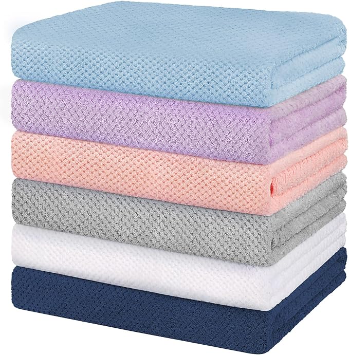 HOMEXCEL 6 Pack Bath Towel Set, (24 x 48 Inches) Microfiber Ultra Soft Highly Absorbent Bath Towels, Lightweight and Quick Drying Towels for Hotel, Bathroom, Spa and Beauty Parlor, Multicolor