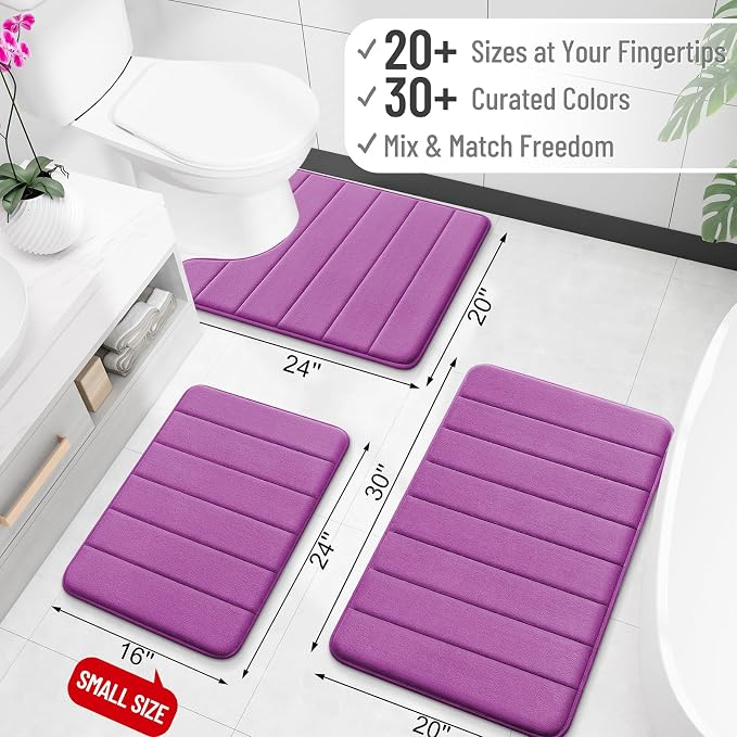 OLANLY Memory Foam Bath Mat 30x20, Super Soft Absorbent Bathroom Rugs, Quick Dry, Machine Washable Shower Floor Rugs, Bathmat Carpet, Bathroom Home Decor Accessories, Purple
