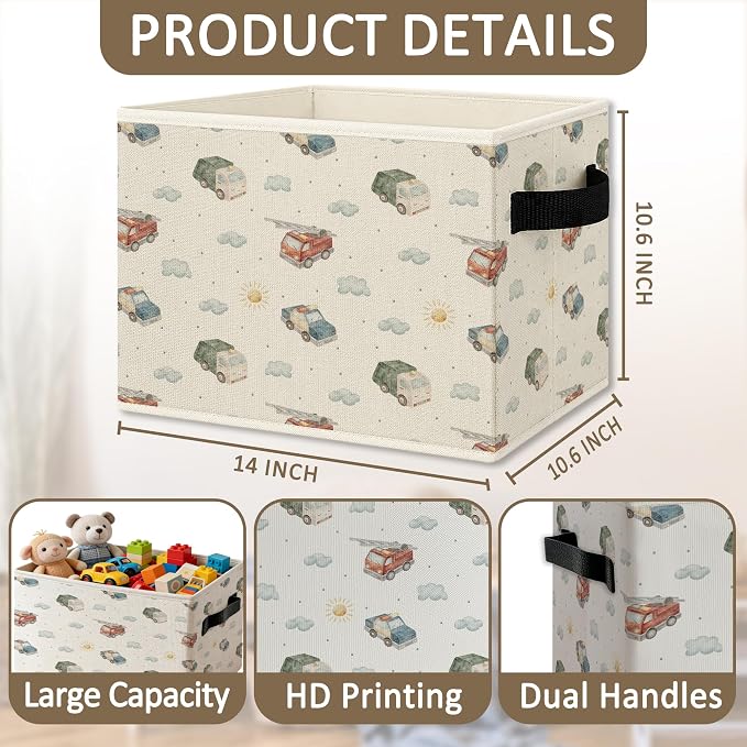 Car Boy Nursery Foldable Storage Bins Box with Handles, Transport Vehicles Collapsible Organizer Basket for Classroom Kids Boy Nursery Room Bedroom Bathroom Clothes Toys Books