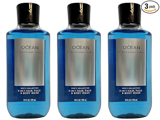 Lot of 3 Bath and Body Works Ocean Signature Collection 2 in 1 Hair Shampoo Body Wash for Men 10 Fl Oz