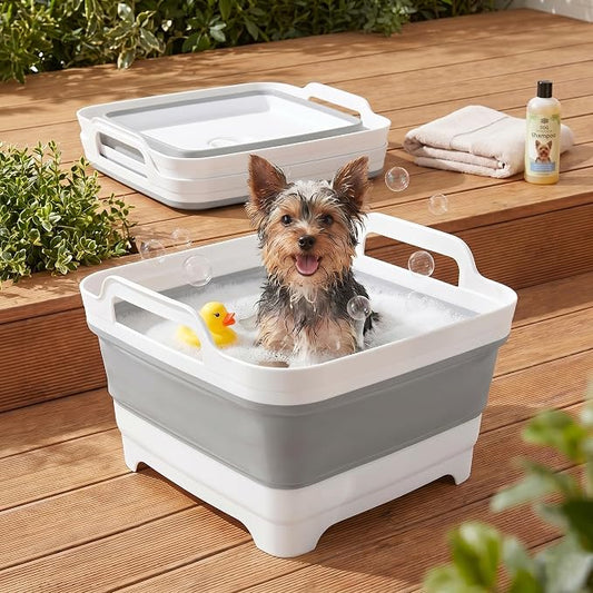 9L Small Puppy Kitten Bath Tub: 12IN Collapsible Tiny Dog Cat Shower Tub | Portable Bathtub for Chihuahua Yorkie Pomeranian Bichon Maltese Shih Tzu Toy Poodle, Foldable Washing Station Indoor Outdoor