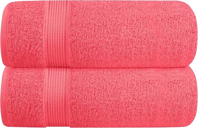 Belizzi Home Cotton 2 Pack Oversized Bath Towel Set 28x55 inches, Large Bath Towels, Ultra Absorbant Compact Quickdry & Lightweight Towel, Ideal for Gym Travel Camp Pool - Coral Orange