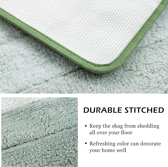 2 Piece Ombre Bath Mat Set for Bathroom, Non Slip Ultra Soft and Thick Water Absorbent Bath Carpet, Machine Washable & Quick Dry Bathroom Rug, for Bedroom Door Living Room Green