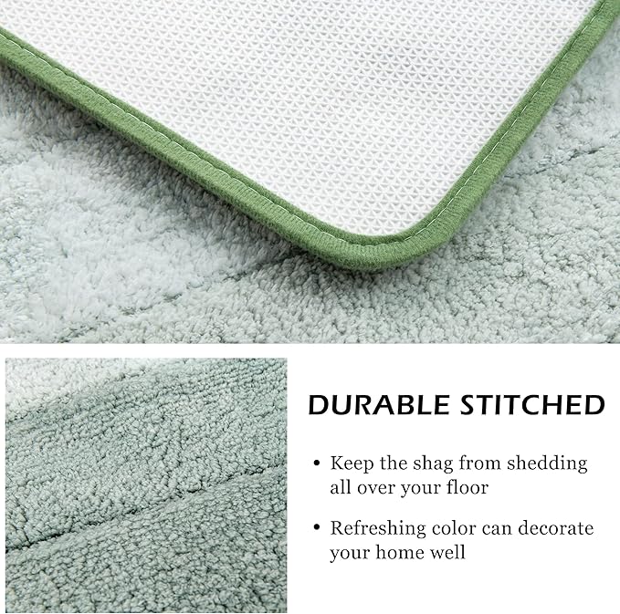 Kmson Ombre Bath Mat for Bathroom, Non Slip Ultra Soft and Thick Water Absorbent Bath Carpet, Machine Washable & Quick Dry Bathroom Rug, for Bedroom Door Living Room Green 17" x 24"