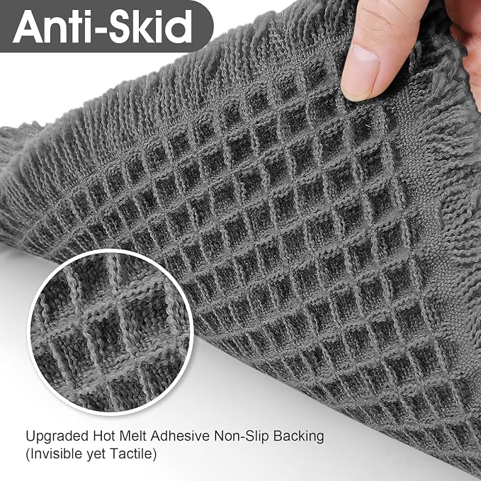 ACCUMTEK Upgraded Waffle Bath Mat, 32"x20" Grey, Super Absorbent Non-Slip Quick Dry Bathroom Rugs with Tassels, Machine Washable Ultra Soft Boho Bath Rugs for Floor, Toilet Mats Boho Farmhouse Decor