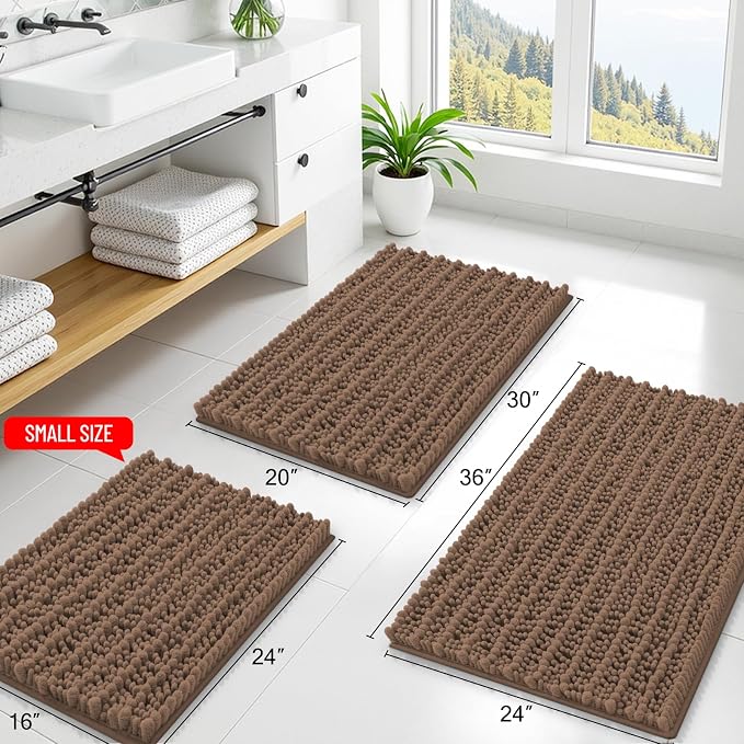Smiry Bathroom Rugs Mat 40x32, Extra Soft Absorbent Chenille Bath Rugs, Non Slip Rubber Backing Machine Washable Quick Dry Bath Mats for Bathroom Floor, Tub, Shower, Home Decor Accessories, Mocha