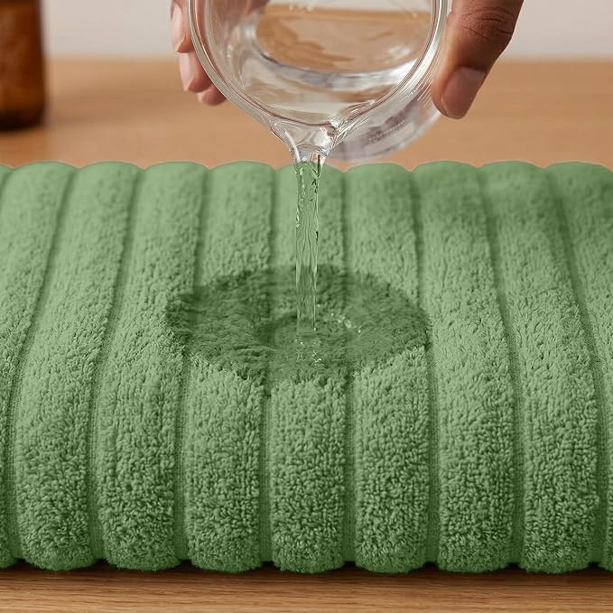 RIVERSIDE Pack of 2 Extra Large Bath Sheet Towels, 35 x 70 Inches, 600 GSM, Ribbed Stripe, 100% Cotton - Super Soft, Highly Absorbent & Quick Dry for Bathroom, Spa & Hotel, Sage Green