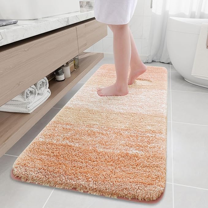 Arotive Microfiber Bathroom Rugs, Shaggy Soft and Absorbent Bath Rug, Thick Plush Machine Washable Dry Bath Mats for Bathroom, Tub and Shower, 70x24, Peach, Rectangular