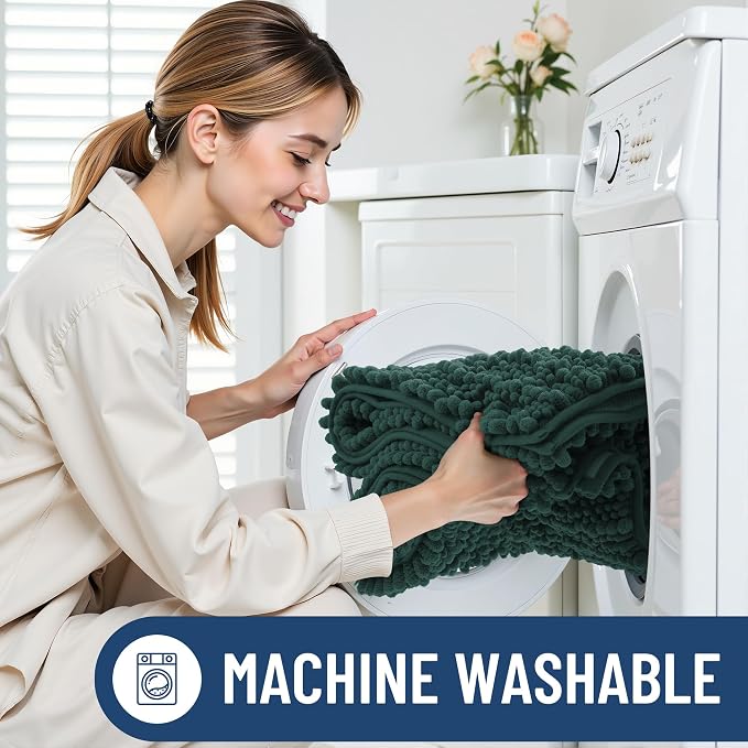 Smiry Bathroom Rugs Mat 24x16, Extra Soft Absorbent Chenille Bath Rugs, Non Slip Rubber Backing Machine Washable Quick Dry Bath Mats for Bathroom Floor, Tub, Shower, Home Decor Accessories, Green