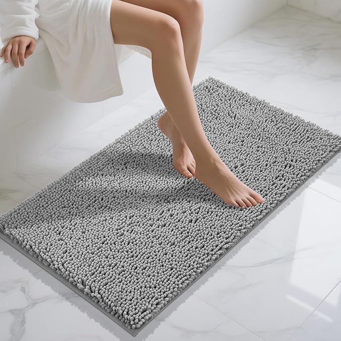 Yimobra Long Bathroom Rugs 44"x24", Extra Soft Non Slip Bath Mat for Tub, Super Absorbent Quick Dry Shaggy Rug Floor Carpet, Machine Washable,Gray