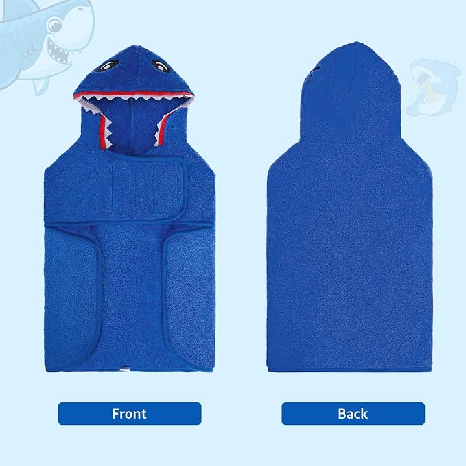 SCENEREAL Dog Bathrobe Fast Drying Towel Microfiber Dog Towel Robe with Hook and Loop Closure & Wrap Tie Snuggle, Super Absorbent Pet Cat Dog Bath Robe Drying Coat, Shark Hood L