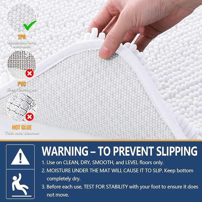 Arotive Bathroom Toilet Rugs U Shaped 20x20, Extra Soft Absorbent Shaggy Chenille Contour Bath Rugs for Toilet, Machine Washable Contoured Bath Mats, White