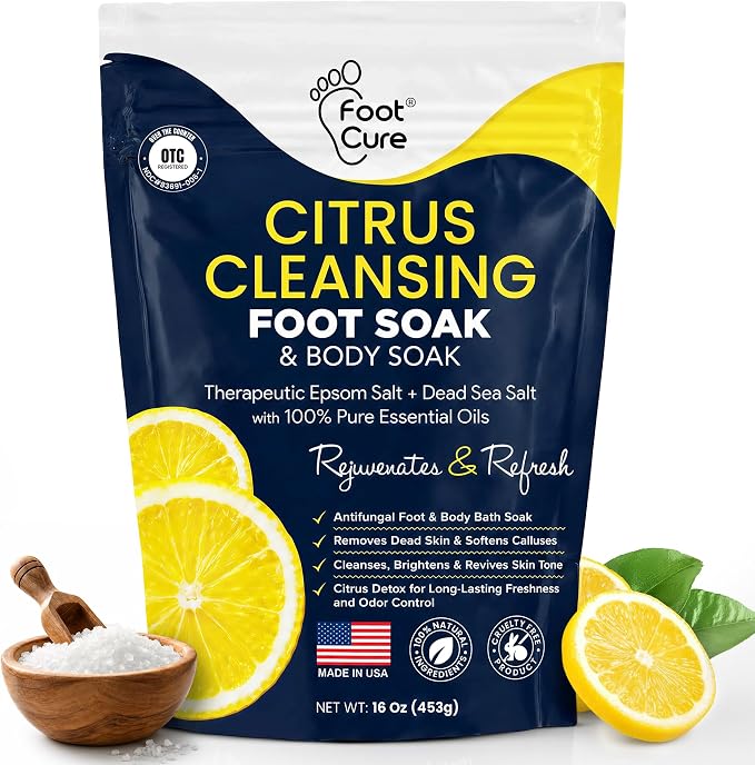 FOOT CURE Citrus Detox Foot Soak with Epsom Salts – for Foot Callus, DaMaged Toenail Appearance, Pedicure Spa, and Soothing Sore, Tired Feet - 16 oz (Pack of 1)