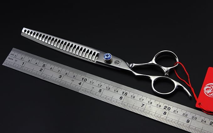 Purple Dragon 8.0" Left Handed Professional Pet/Dog Grooming Hair Cutting Scissors&Downward Curved Scissor &Chunker Shears with Bag - for Mancinism Pet Groomer or Family DIY
