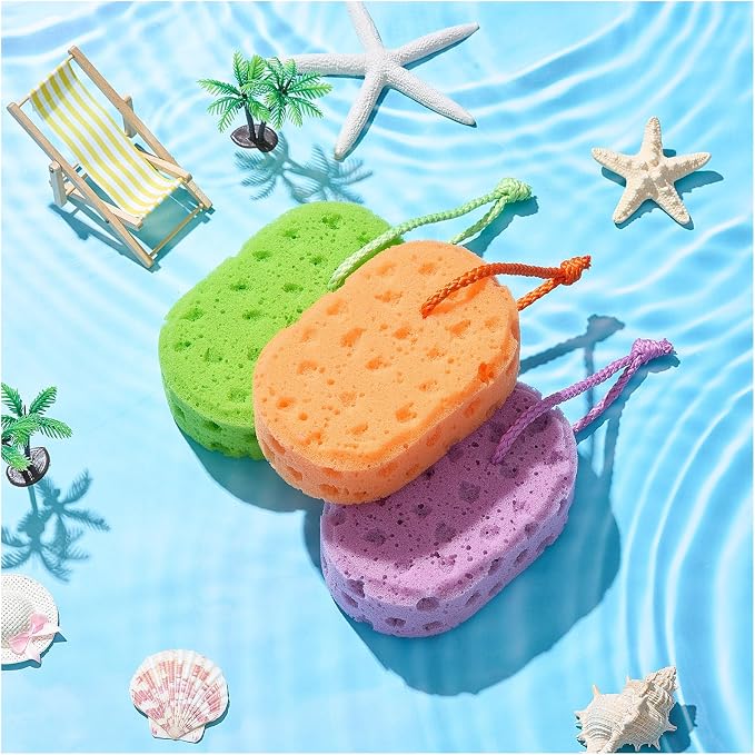 Boao 5 Pieces Soft Bath Sponge Shower Natural Gentle Soothing Body Fiber Exfoliating Shower Sponge Wash Bouquet for Women Men, Random Color (Vibrant Color)