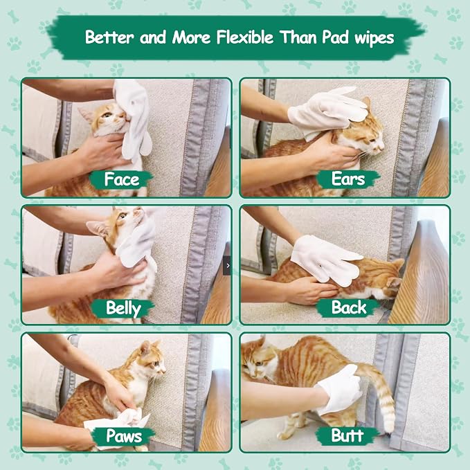 40 PCS Pet Cleaning and Deodorizing Bathing Grooming Glove Wipes for Dogs and Cats, Extra Thick Nourish Fur No-Rinse Grooming Wipes for Daily Care and Travel, Hypoallergenic