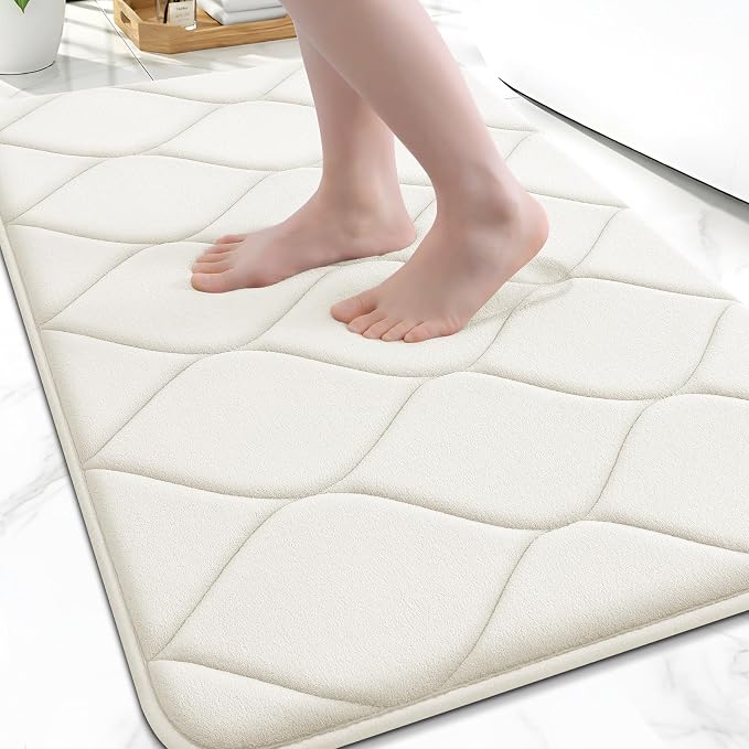 Smiry Memory Foam U-Shaped Toilet Mat 24"x20", Ultra Soft Non-Slip Bathroom Floor Mat, Water Absorbent & Machine Washable Commode Contour Rug for Toilet Home Decor, Ivory