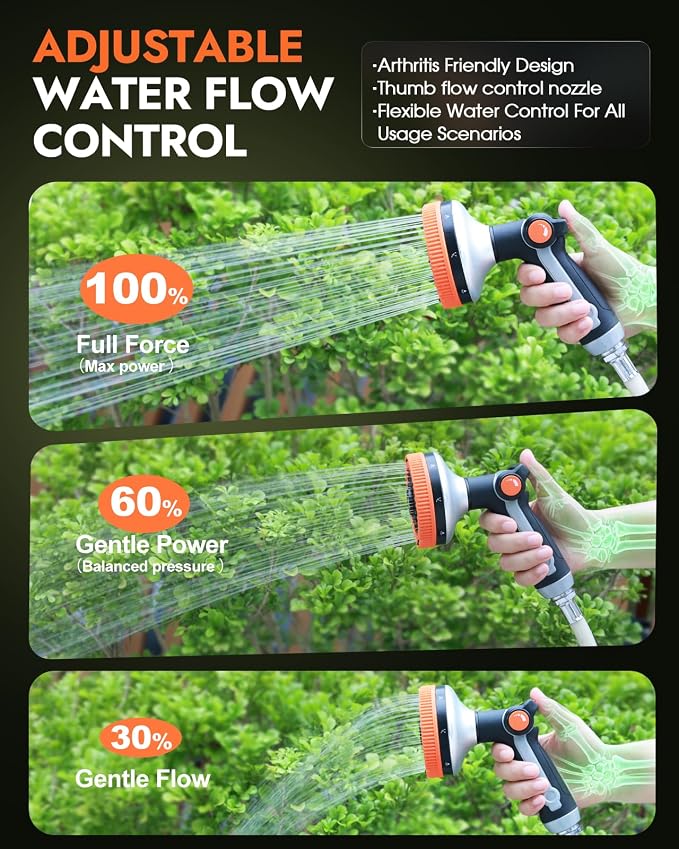 Insoma Full Metal Garden Hose Nozzle, Heavy Duty Water Hose Sprayer 8 Spray Patterns with Thumb Flow Control, Ergonomic Grip, Gentle Mist for Plants, Water-Saving, for Watering, Washing & Pets