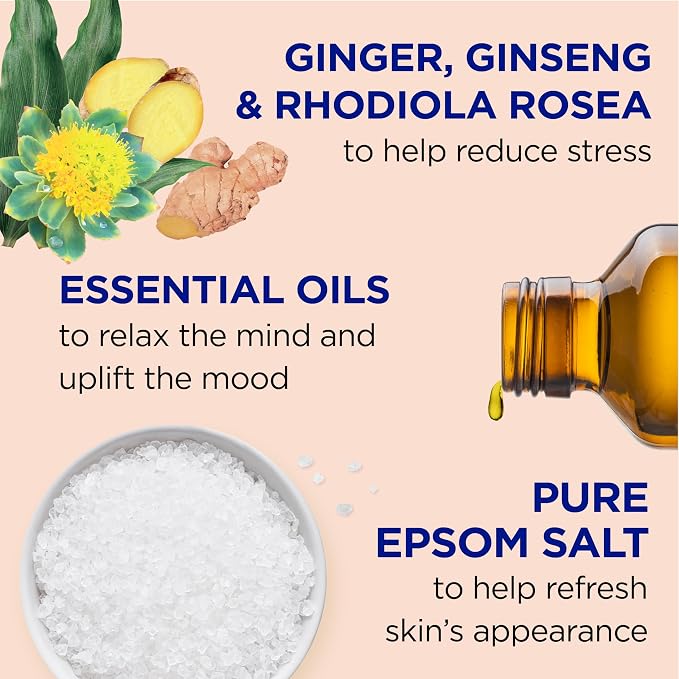 Dr Teal's Foaming Bath with Pure Epsom Salt, Stress Relief with Ginseng & Ginger, 34 fl oz (Pack of 4)