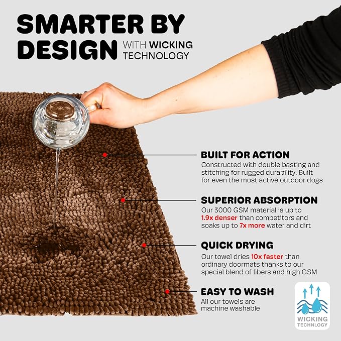 Dog Gone Smart Dirty Dog Doormat - Fast Drying Rug with Super Gripper Backing for Clean Floors - Super Absorbent and Machine Washable Mat for Muddy Paws - Runner Almond