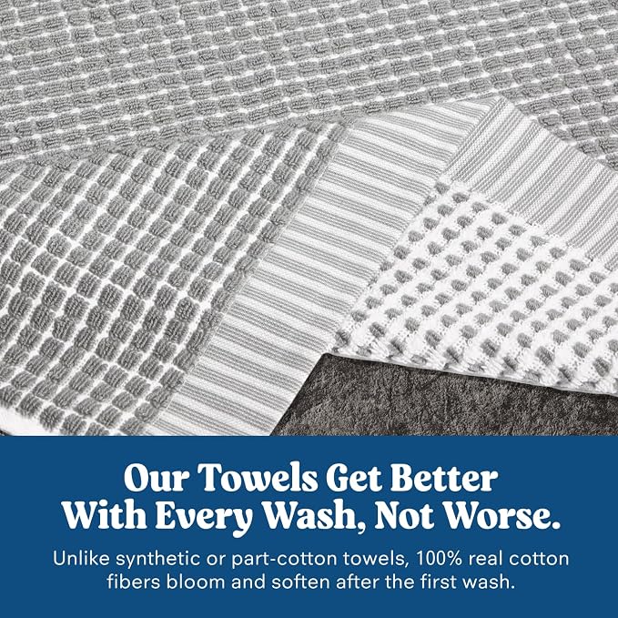 ONSEN Sculpted Terry Face Towels, 100% American Cotton, Quick Dry Lint Free, Lightweight Absorbent Face Towel Set, 12x12 in (Grey Fog, 4X Face Towel)