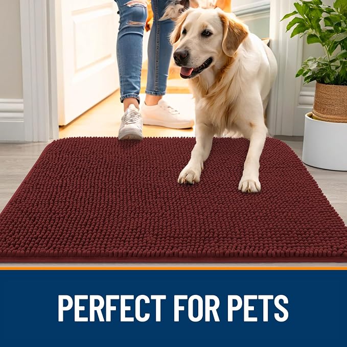 OLANLY Dog Door Mat for Muddy Paws 54x24, Absorbs Moisture and Dirt, Absorbent Non-Slip Washable Doormat, Quick Dry Chenille Mud Mat, Entry Indoor Entryway Carpet for Inside Floor, Caramel Russet
