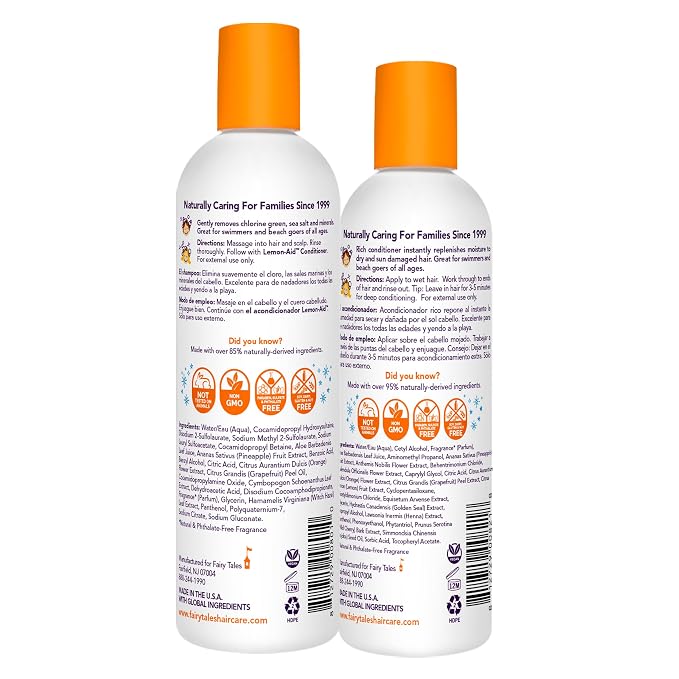 Fairy Tales Sun & Swim Shampoo & Conditioner for Kids - Chlorine Removal Swim Shampoo, Removes Green Pool Tones, Sea Salt & Mineral Buildup - Delicious Tropical Scent– 12oz + 8oz
