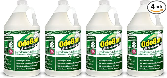 OdoBan Professional Disinfectant and Odor Eliminator Concentrate, Made in the USA, Original Eucalyptus Scent, 4-Pack, 1 Gallon Each