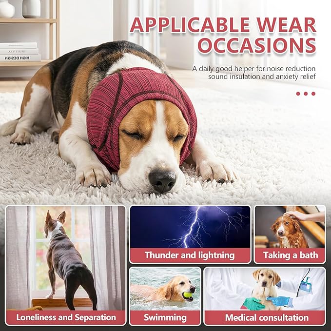 IECOii Dog Ear Muffs Noise Protection,No Shake Ear Wrap Dog Hematoma,Soundproofing Anxiety Relief For Dogs Bathing & Grooming, Thunderstorm Calming Hoodie For Fireworks, Vet Truseted Dog Head Cover, S