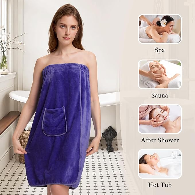 PJGGZ Towel Wrap for Women, Three Adjust Clasps Closure Bath Wraps After Shower Spa Sauna Bathrobe(Available in Plus Size)