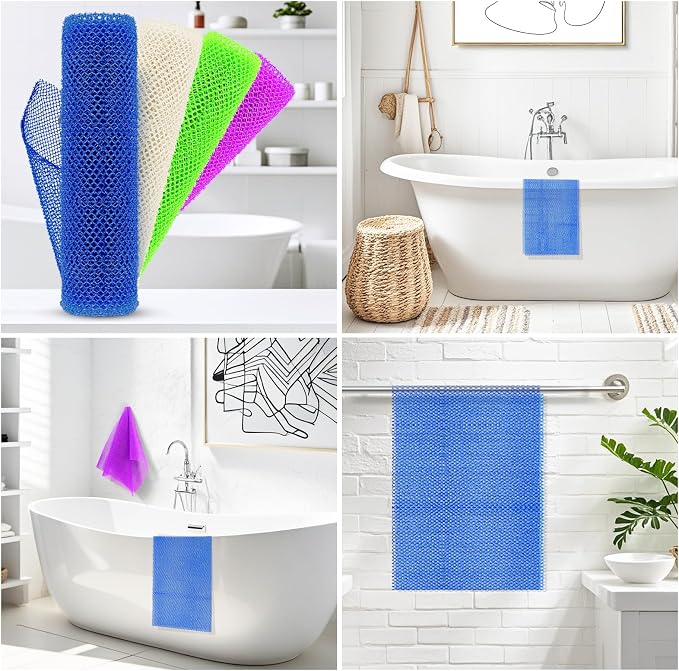 4 Pieces African Net Sponge for Deep Exfoliation – African Net Sponge Authentic, Exfoliating Washcloth, Quick-Drying African Exfoliating Net for Smooth & Glowing Skin(Blue, Green, Purple, White)