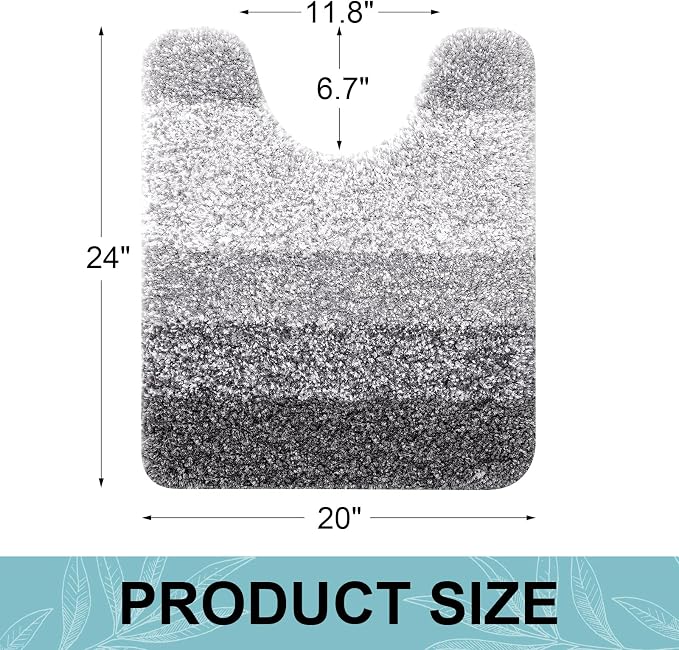 Arotive Microfiber Bathroom Rugs, Shaggy Soft and Absorbent Contour Toilet Rugs, Thick Plush Machine Washable Dry Bath Mats for Toilet Base, 24x20, Grey, U-Shape