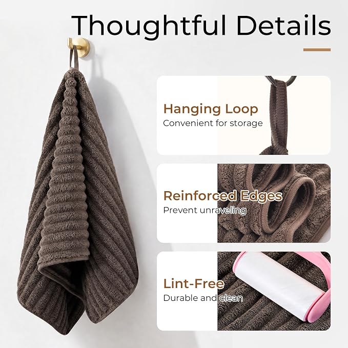 ZVH Hand Towels for Bathroom 6pcs 14X29.5inch,Quick Dry Microfiber,Super Soft,Hand Towels with Hanging Loops for Spa,Kitchen,Hotel (Pink+Beige+Brown, Set of 6)