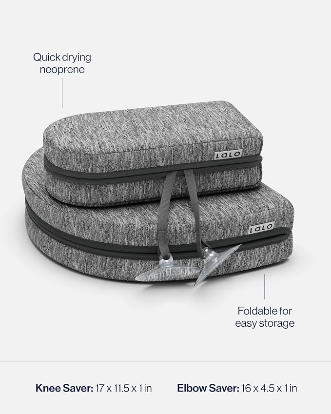 Lalo Knee & Elbow Saver - Foldable Padded Cushions for Bathtime, Quick-Dry, Suction Cups for Stability, Bath Kneeler Rest Set 17 x 11.5 in Knee Pad & 16 x 4.5 in Elbow Pad - Heather Grey