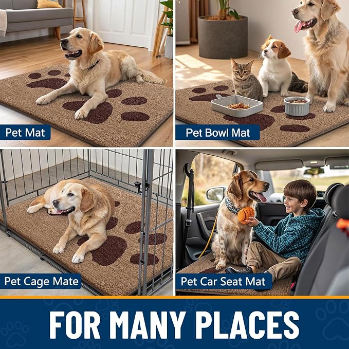 Smiry Dog Door Mat for Muddy Paws, Absorbs Moisture and Dirt, Low-Profile Entryway Mat with Non-Slip Backing, Entry Indoor Outdoor Doormat for Inside Floor (40x32 Inches, Beige, Paw