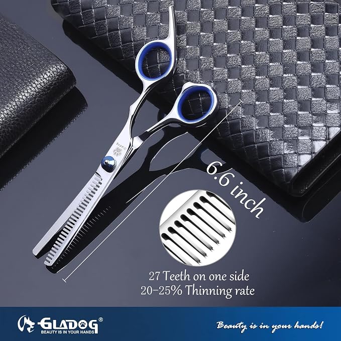 Dog Grooming Scissors Kit with Safety Round Tips, GLADOG Professional 6 in 1 Grooming Scissors for Dogs, Sharp and Heavy-duty Dog Grooming Shears for Dogs Cats Pets