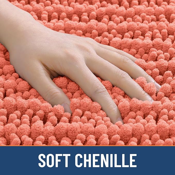 Smiry Bathroom Rugs Mat 34x21, Extra Soft Absorbent Chenille Bath Rugs, Non Slip Rubber Backing Machine Washable Quick Dry Bath Mats for Bathroom Floor, Tub, Shower, Home Decor Accessories, Coral
