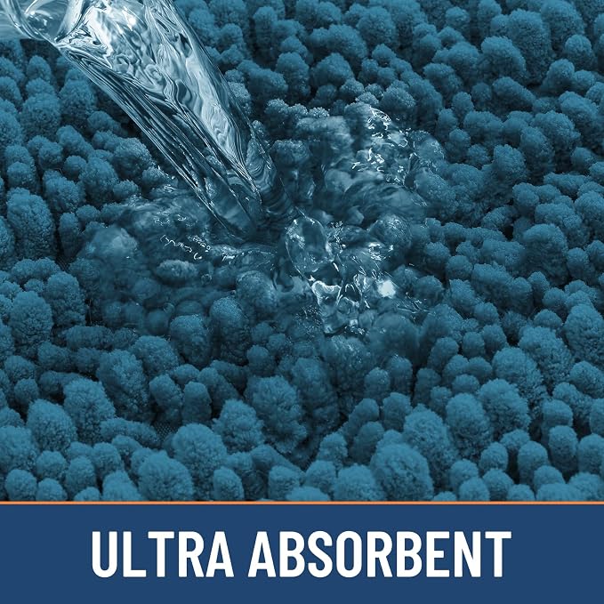Smiry Bathroom Toilet Rugs U Shaped 24x20, Extra Soft Absorbent Non Slip Rubber Backing Chenille Contour Bath Rugs for Toilet, Machine Washable Contoured Bath Mats, Peacock Blue