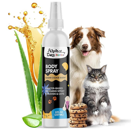 Grooming Body Spray for Dogs & Cats – Long-Lasting Fragrance Deodorizing Mist with Aloe, Odor Eliminator, Alcohol-Free & Non-Toxic Pet Cologne - 8 fl. oz. (Sugar Cookie)