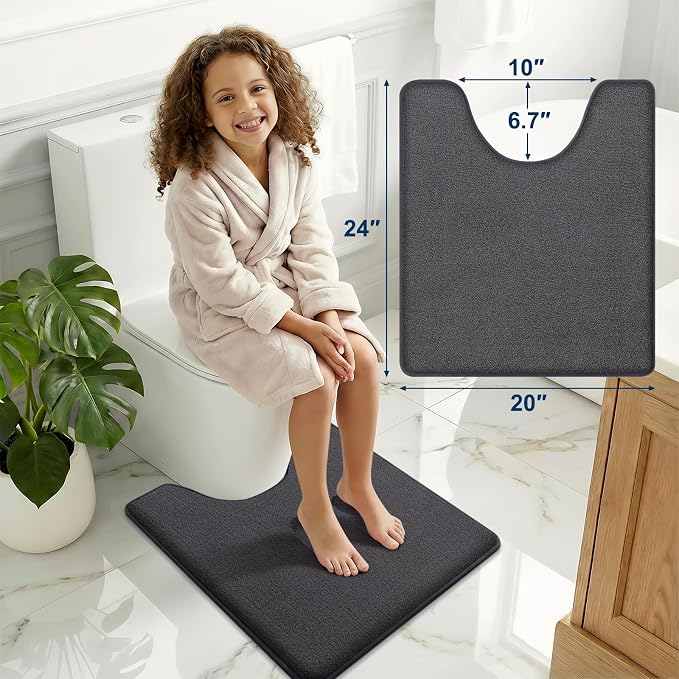 Smiry Memory Foam Toilet Rugs U Shaped 24x20, Extra Soft Bathroom Rug, Ultra Absorbent, Quick Dry, Machine Washable Contoured Bath Mat for Toilet, Dary Grey